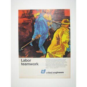 United Engineers Labor Teamwork Construction ADVERT 1960s Vintage Print Ad